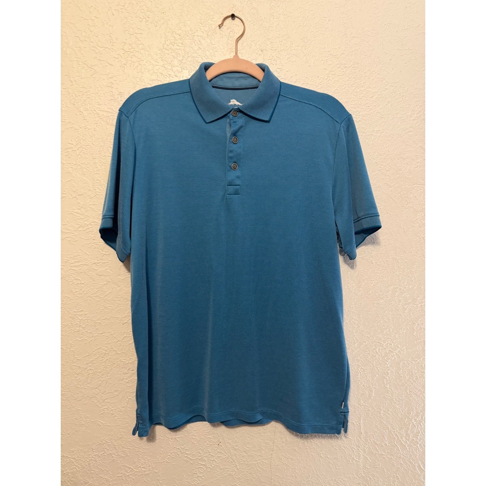 Tommy Bahama Mens Blue Tencel Modal Blend Textured Short Sleeve Polo Shirt S